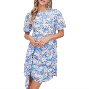 En Saison Puff Sleeve Floral Midi Dress Size Medium Cotton